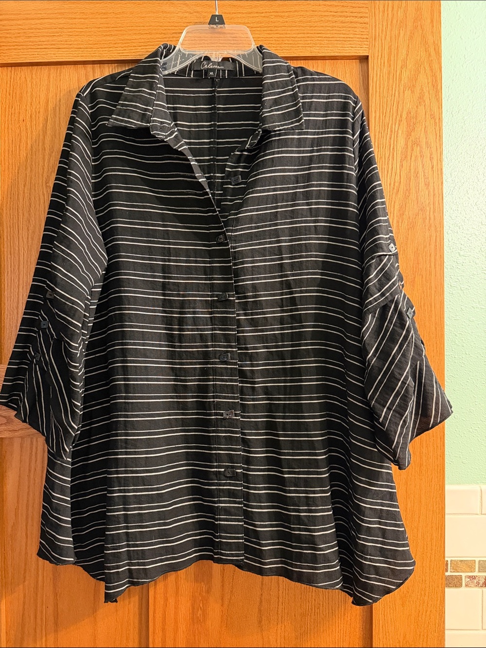 Chaus Black & White Striped Button-Down Blouse
